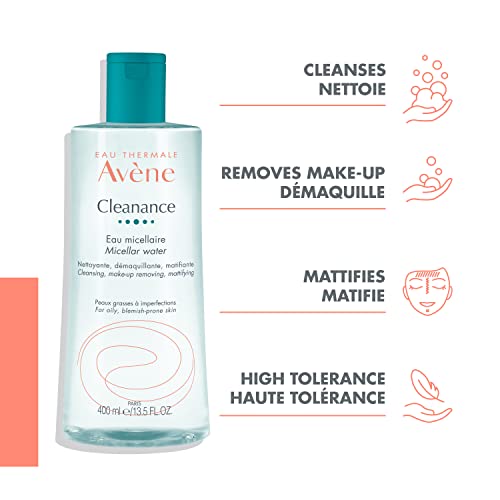Eau Thermal Avène Cleanance Micellar water, Face and Eyes cleanser, Combination to oily, Blemish- or Acne-prone skin, bottle, 400 ml