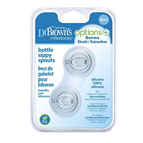 Dr. Brown’s® Milestones™ Options+™ Sippy Spouts, 2-Pack Narrow, Soft 100% Silicone Baby Bottle Sippy Spout, 6m+