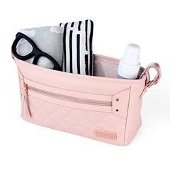 Itzy Ritzy Adjustable Stroller Caddy & Stroller Organizer Featuring Two Built-in Pockets, Front Zippered Pocket and Adjustable Straps to Fit Nearly Any Stroller, Blush