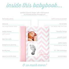 Pearhead Chevron Baby Book with Clean-Touch Ink Pad, Pink