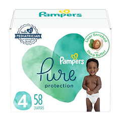 Diapers Size 4, 58 Count - Pampers Pure Protection Disposable Baby Diapers, Hypoallergenic and Unscented Protection, Super Pack (Packaging & Prints May Vary)