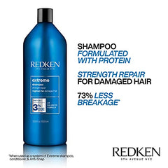 REDKEN Shampoo for Damaged Hair, Repairs Strength and Adds Flexibility, Infused With Proteins, Extreme, 1000 ml