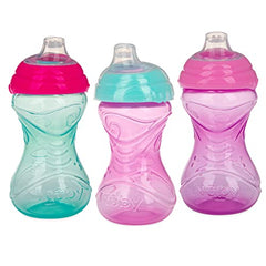 Nuby 3 Piece No-Spill Easy Grip Cup with Soft Flex Spout, Clik It Lock Feature, Girl, 10 Ounce