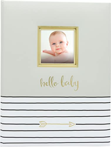 Pearhead Hello Baby, First 5 Years Baby Memory Book with Photo Insert, Gray