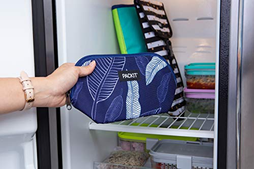 PackIt Freezable Snack Bag, Navy Leaves, Built with EcoFreeze Technology, Foldable, Reusable, Zip Closure Locks in Cool Dry Air, Perfect for Babies, Kids, Adults of all Ages and Fresh Snacks On the Go