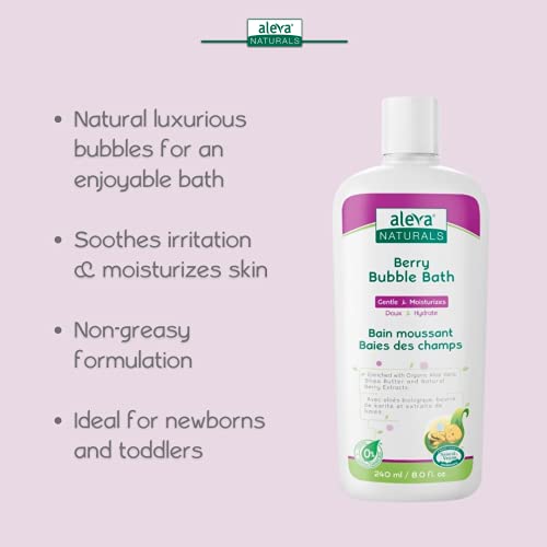 Aleva Naturals Bubble Bath - Long Lasting Moisture for Sensitive Skin, Made with Natural and Organic Ingredients with Fresh Berry Scent, for Newborn Babies and Toddlers - 8 Fl Oz