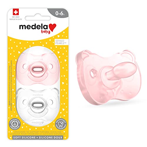 Medela Baby Pacifier | 0-6 Months | Includes Sterilizing Case | 2-Pack | Soft Silicone | BPA-Free | Supports Natural Suckling | Pink and Clear