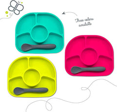 bblüv - Yümi - Silicone Suction Plate & Spoon Set for Baby, Infants and Toddlers, Anti-Spill, Microwave and Dishwasher Safe (Aqua)