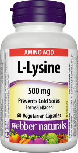 Webber Naturals L-Lysine 500 mg, 60 Capsules, Prevents Cold Sores, Vegan