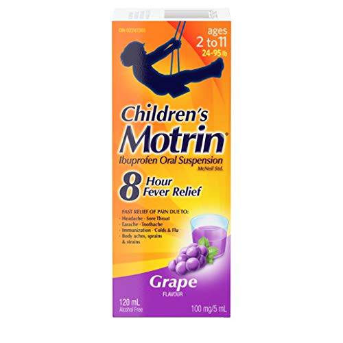 Motrin Children's Liquid Pain Relief, Reduces Fever for up to 8 hours, Ibuprofen, Grape Flavour, Dye Free 120ml