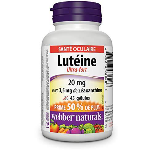 Webber Naturals Lutein 20 mg with Zeaxanthin, Extra Strength, 45 Softgels, Supports Eye Health