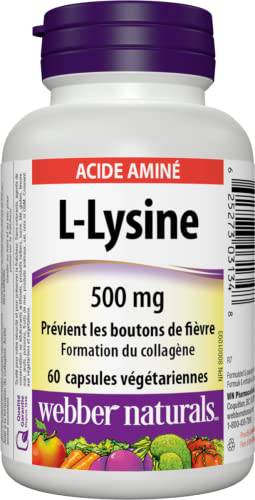 Webber Naturals L-Lysine 500 mg, 60 Capsules, Prevents Cold Sores, Vegan