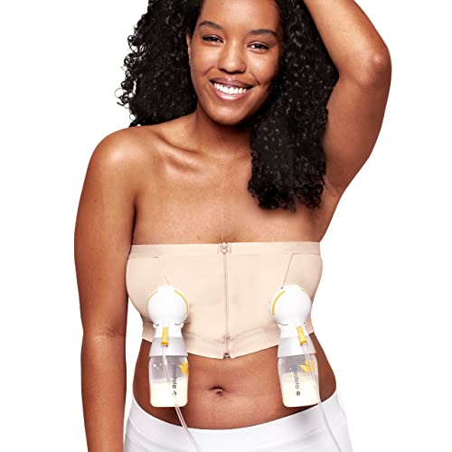 Medela Hands Free Pumping Bustier | Easy Expressing Pumping Bra with Adaptive Stretch for Perfect Fit | Chai Medium