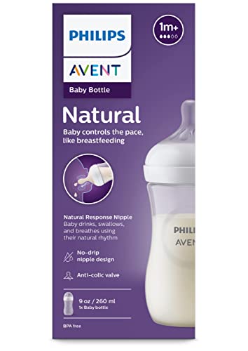 Philips Avent Natural Baby Bottle with Natural Response Nipple, Clear, 9oz, 1 pack, SCY903/01