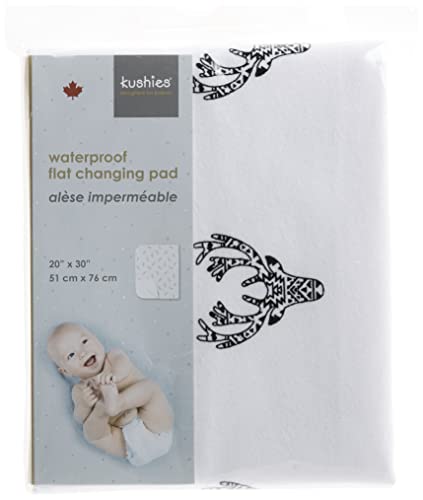 KUSHIES BABY DELUXE FLAT WATERPROOF CHANGING PAD MAT/LINER - 20" x 30" 100% COTTON FLANNEL UPPER - Black&White Deers