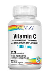 Solaray Vitamin C with Rose Hips, Acerola & Bioflavonoids | 1000mg | Supports Immune Function & Healthier Skin, Hair, Nails | Non-GMO | Vegan | 100 Ct (Pack of 1)