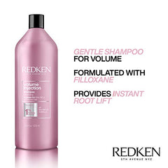 Redken Hair Shampoo, Volume Injection Shampoo, Hair Volumizer For Fine Hair, Volumizing Shampoo Adds Lift & Body, With Filoxane, Paraben Free, 1000 ML