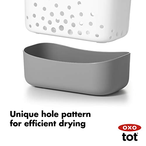 OXO Tot - Stand Up Bath Toy Bin - Large Opening Bathtub Kids Organizer - Toy Caddy for Bathroom - Grey