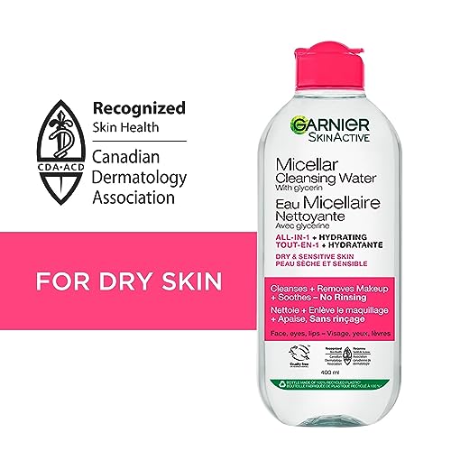 Garnier Micellar Cleansing Water, All-in-One Makeup Remover, Cleanses and Soothes Skin, Ideal for Face, Eyes & Lips, No Rinsing, For Dry & Sensitive Skin, 400ml