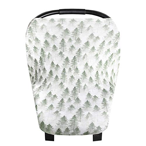 Baby Car Seat Cover Canopy and Nursing Cover Multi-Use Stretchy 5 in 1 Gift"Evergreen" by Copper Pearl