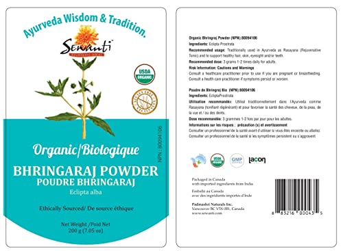 Organic Bhringaraj/Bhringraj Powder 200g/ NPN 80094106 / Eclipta Prostrata/For healthy hair, skin, and teeth