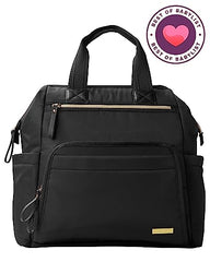 Skip Hop Diaper Bag Backpack: Mainframe Large Capacity Wide Open Structure with Changing Pad & Stroller Attachement, Black with Gold Trim
