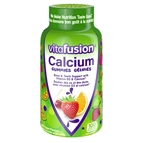 Vitafusion Calcium Adult Vitamin Gummies, Strong Bones and Teeth¹, Prevents Osteoperosis², Muscle Function³,100 Count (1.5-Month Supply), Packaging May Vary