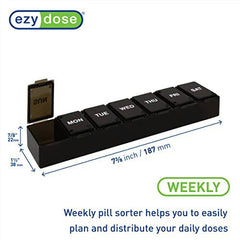 EZY DOSE Weekly (7-Day) Pill Organizer, Vitamin Planner, and Medicine Box, X-Large Compartments, Black