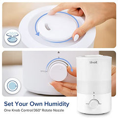 LEVOIT Humidifiers for Bedroom Large Room, 3L Cool Mist Top Fill Oil Diffuser for Baby Nursery and Plants, 360 Degree Nozzle, Quiet Rapid Ultrasonic Humidification for Home Whole House, White