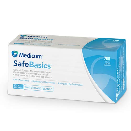 Medicom Safebasics general purpose Non-Woven Sponges, Non-Sterile, 4 ply, 200 units (4" X 4"), 200 Count