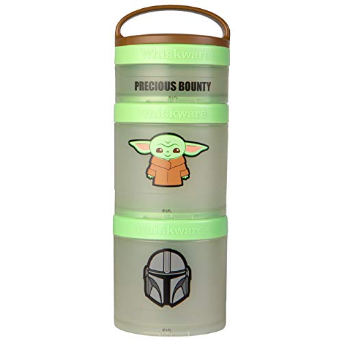 Whiskware Star Wars Polypropylene Stackable Snack Containers for Kids and Toddlers, 3 Stackable Snack Cups for School and Travel, Baby Yoda Grogu and The Mandalorian Helmet