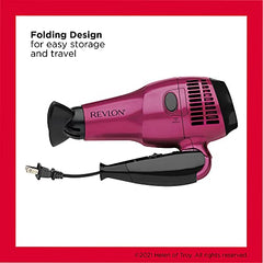 Revlon 1875W Retractable Cord Folding Handle Dryer, Pink