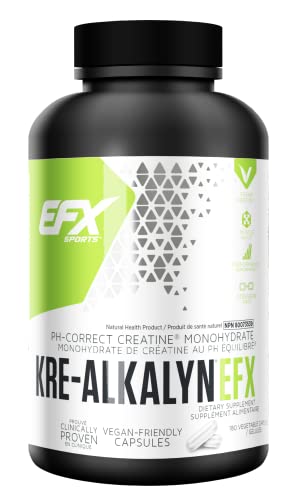 EFX Sports Kre-Alkalyn | PH-Correct Creatine Monohydrate | Multi-Patented Formula, Gain Strength, Build Muscle & Enhance Performance I No Bloating, No Water Retention 180 Vege Caps