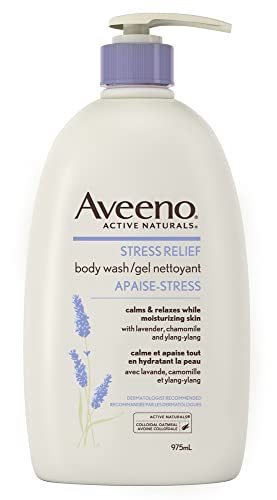 Aveeno Stress Relief Body Wash - Dry Skin, Colloidal Oatmeal, Ylang Ylang, Chamomile, Lavender Essential Oils, 975 mL (Packaging May Vary)