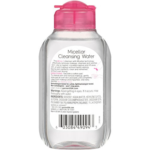 Garnier SkinActive Micellar Cleansing Water, All-in-1 Makeup Remover and Facial Cleanser, For All Skin Types, 3.4 fl oz