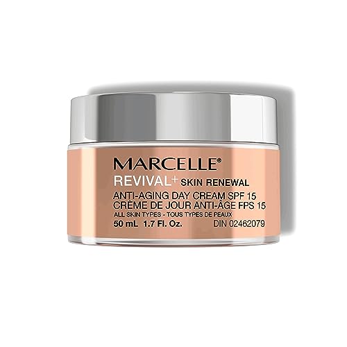 Marcelle Revival+ Skin Renewal Anti-Aging Day Cream SPF 15, All Skin Types, 45+, Redensifying, Moisturizing & Smoothing, Cruelty-Free, Hypoallergenic, Paraben-Free, Fragrance-Free, 50 mL