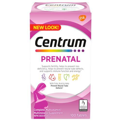 Centrum Prenatal Vitamin Tablet, Postpartum Multivitamin and Mineral Supplement, Essential Prenatal Vitamins, 100 Count (Packaging May Vary)