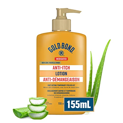 Gold Bond Anti-Itch Lotion - 155ml Bottle - Relieves Itching Associated With Minor Burns, Cuts, Rashes, and Scrapes - Aloe, Vitamin E, and B5 - for Tough, Dry, and Itchy Skin - Use on Hands and Body