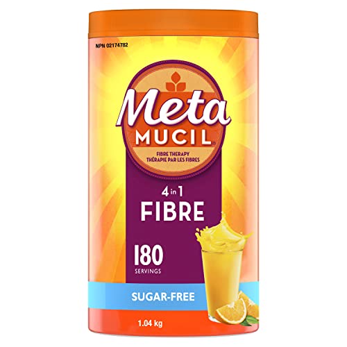 Metamucil, Daily Psyllium Husk Powder Supplement, Sugar-Free, 4-in-1 Fiber for Digestive Health, Orange Smooth Flavored Drink, 180 Servings
