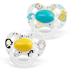 Medela Baby Pacifier | 0-6 Months | BPA-Free, Lightweight & Orthodontic, Baby Pacifiers | 2-Pack | Turquoise Blue and Yellow with Baby Animals