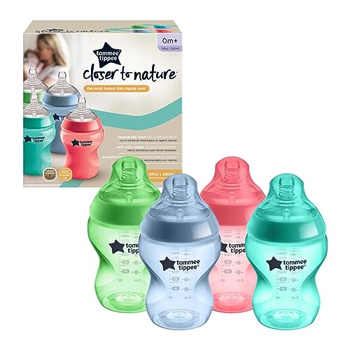  Tommee Tippee Closer To Nature Baby Bottles Slow Flow  Breast-Like Nipple With Anti-Colic Valve (9oz, 4 Count) : Baby