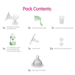 MAM Manual Breast Pump, Portable Breast Pump with Easy Start Anti-Colic Baby Bottle, 1-Count