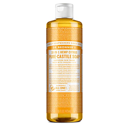 Dr. Bronner’s - Pure-Castile Liquid Soap (Citrus, 473 mL) - Made with Organic Oils, 18-in-1 Uses: Face, Body, Hair, Laundry, Pets and Dishes, Concentrated, Vegan, Non-GMO
