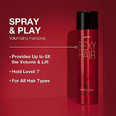 SexyHair Big Spray & Play Volumizing Hairspray Hold and Shine 72 Hour Humidity Resistance All Hair Types, Travel Size 1.5 FL OZ