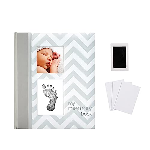 Pearhead Chevron Baby Book with Clean-Touch Ink Pad, Grey