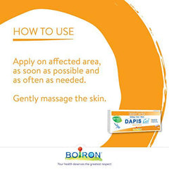 Boiron Dapis Gel, 40 g tube, Outdoor insect bites gel relief.Dapis gel relieves pain, itching & hives of insect bites. Safe for adults and children. Great to have for camping, outdoor activities