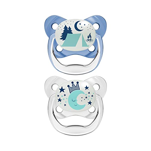 Dr. Brown's PreVent Pacifiers – Glow-In-The-Dark, Stage 2, 6-18 months, 2 Pack, Blue Camping and Moon