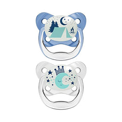 Dr. Brown's PreVent Pacifiers – Glow-In-The-Dark, Stage 2, 6-18 months, 2 Pack, Blue Camping and Moon