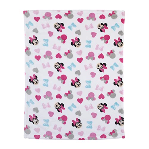 Disney Minnie Mouse Plush Pink, White, Aqua Baby Blanket