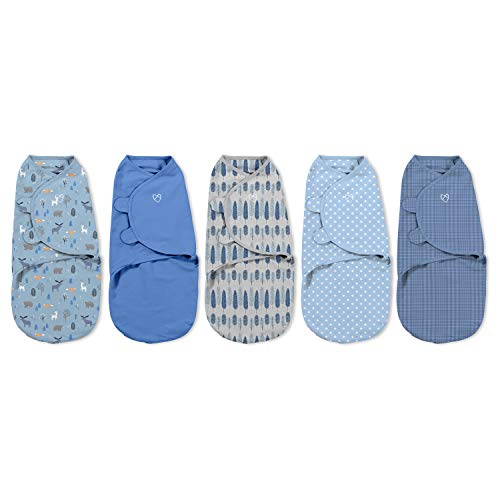 Swaddleme Original Swaddle – Size Small/Medium, 0-3 Months, 5-Pack (Denim Woodland) Easy To Use Newborn Swaddle Wrap Keeps Baby Cozy And Secure And Helps Prevent Startle Reflex